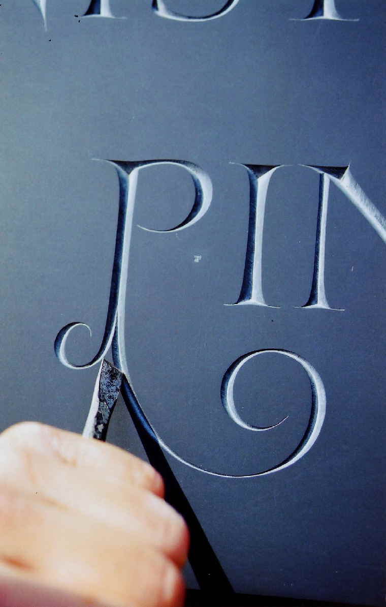 Carving a P in Welsh Slate